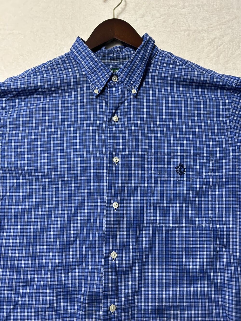 Polo Ralph Lauren Mens 17.5 Blue Navy Plaid Dress Shirt Long Sleeve Pony Logo